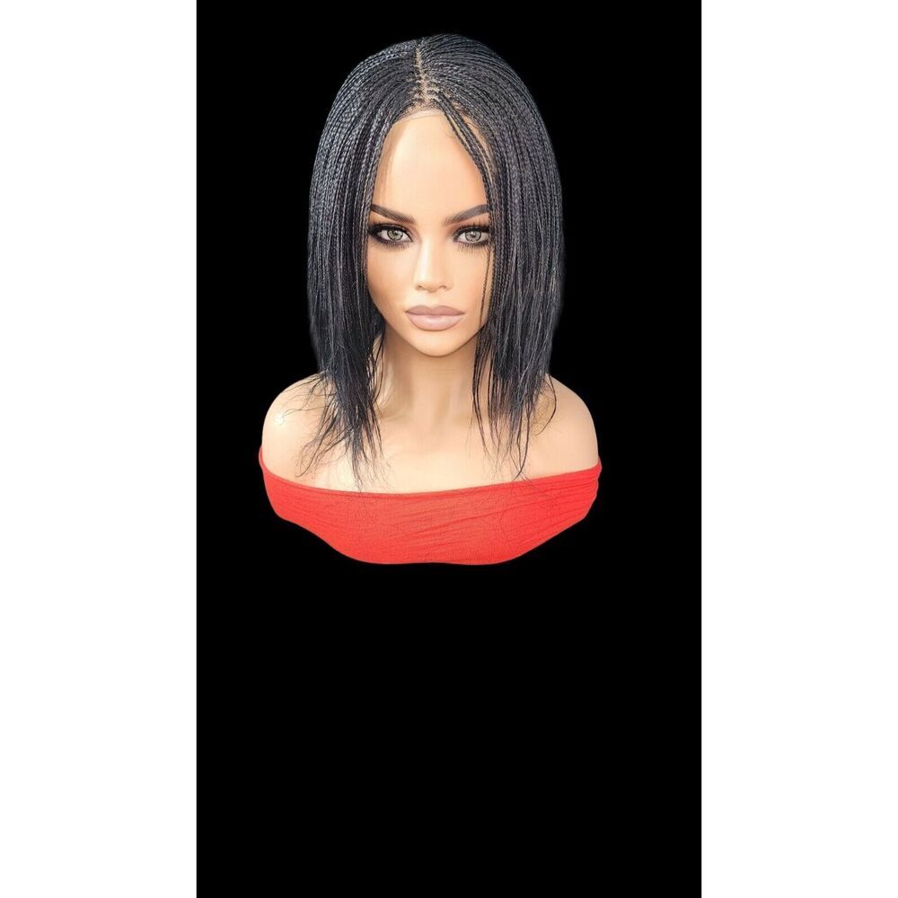 Handmade Braided Lace Wigs, Bob cut, short Micro millions braids. NWT Jet Black - Picture 8 of 15